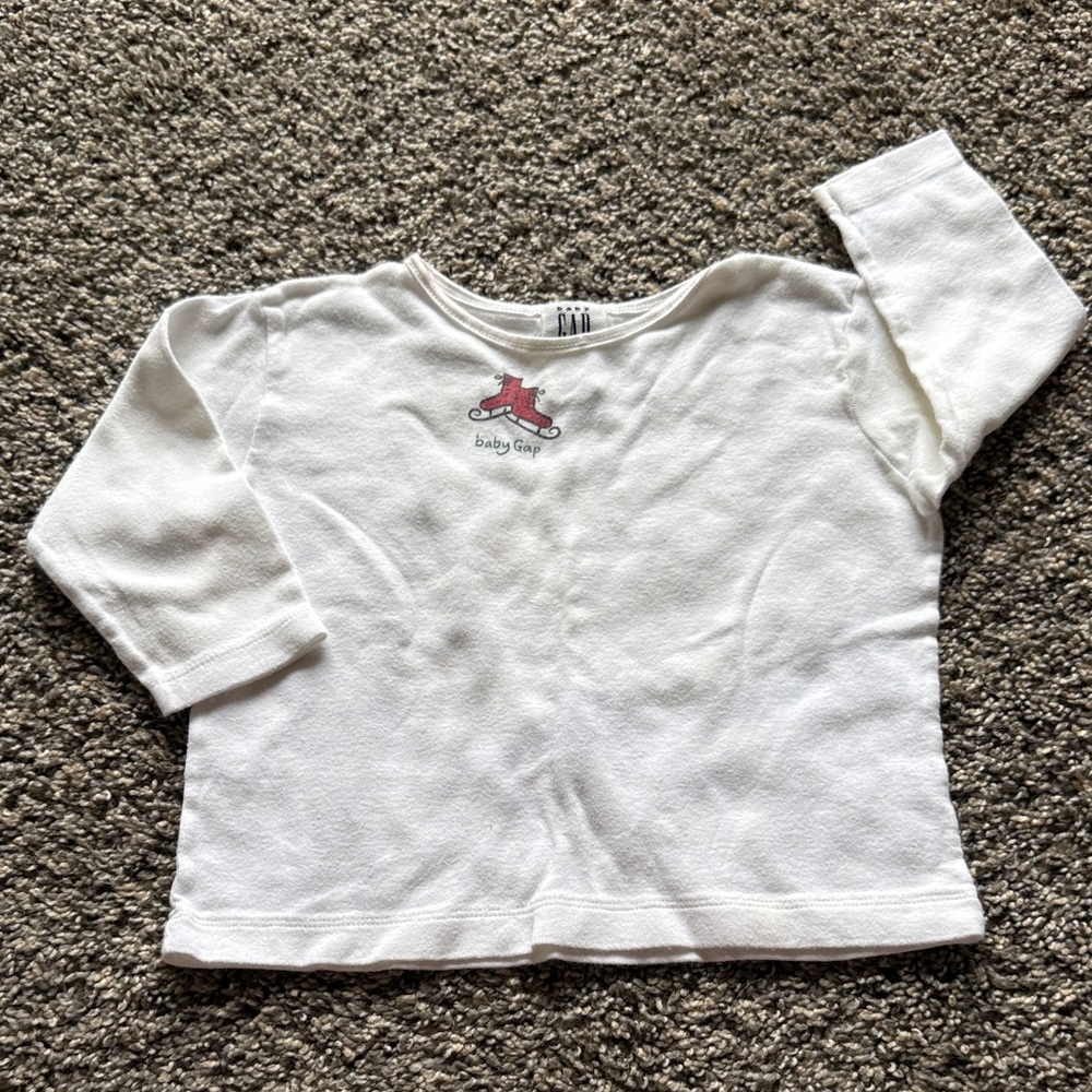 GAP Baby White Long Sleeve Tee with Red Logo